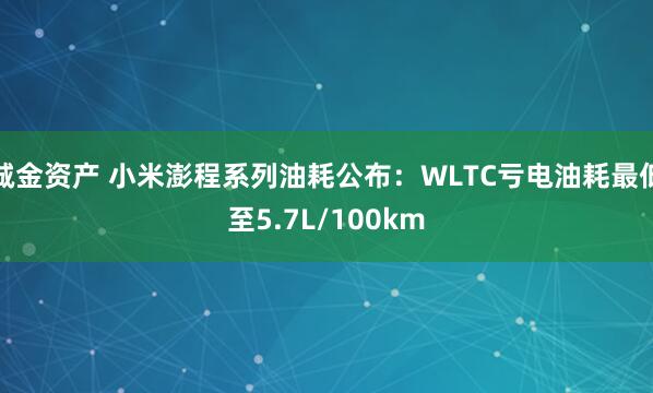 诚金资产 小米澎程系列油耗公布：WLTC亏电油耗最低至5.7L/100km